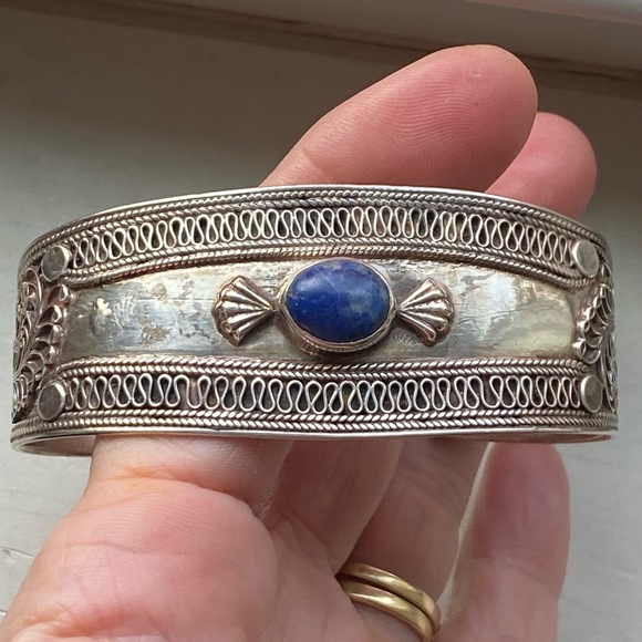 Vintage Jewelry - Sterling vintage blue stone cuff